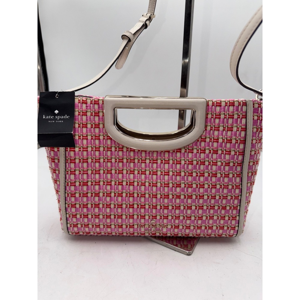 Kate Spade Alexia Raffia Tweed Crossbody Bag Pink Peppe KB518 NEW